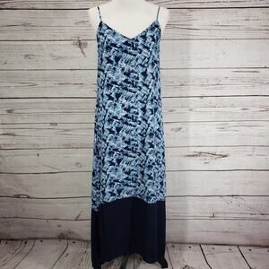 Just Fab Blue Printed V- Neck Strap Top Hi-Low Hem Dress Small